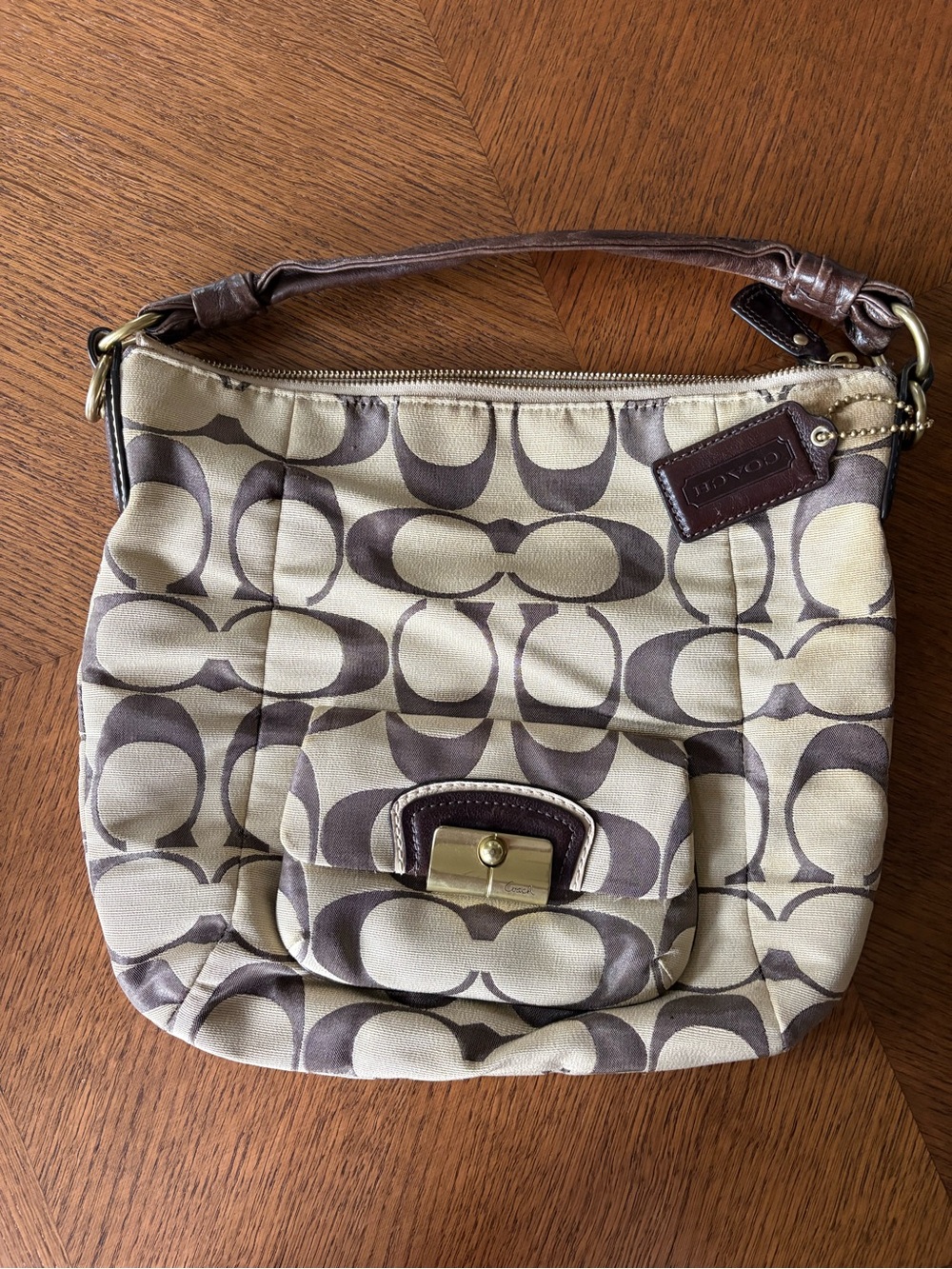 COACH Y2K Kristin Hobo Shoulder Bag Signature C Jacquard Canvas Brown Khaki
